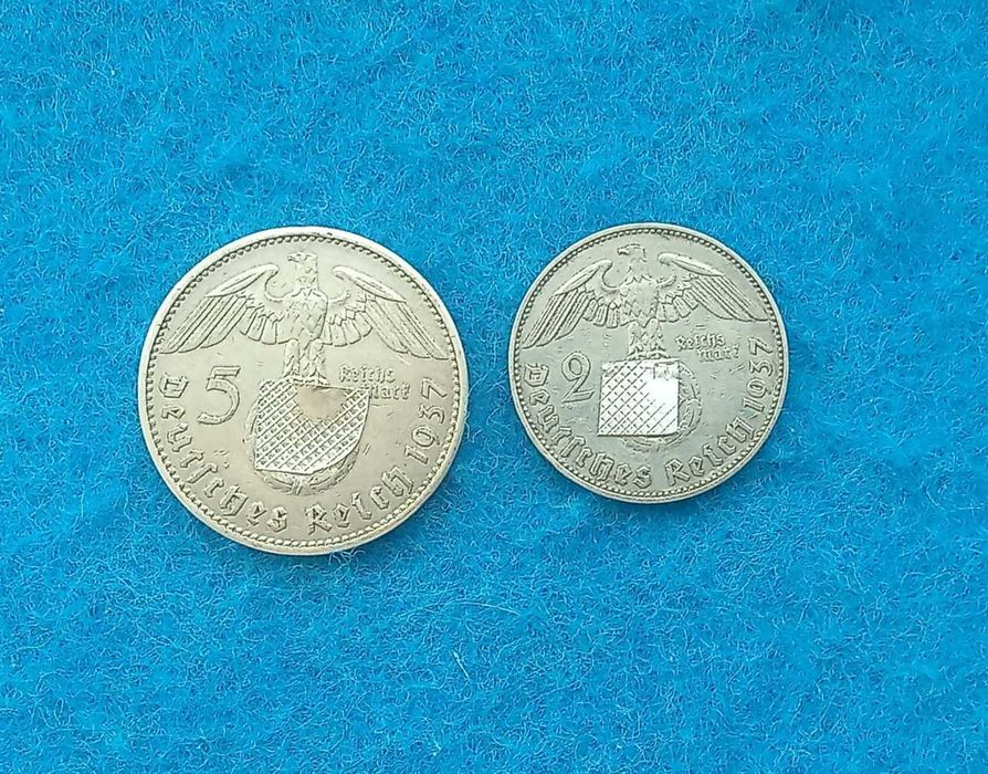 монеты серебро Германия 5марок и 2 марки 1937г.