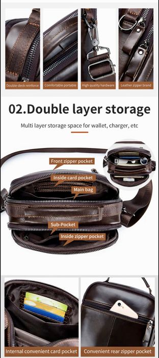 Мъжка бутикова чанта с дръжка /Кафява премиум естест. кожа -7%Промоция