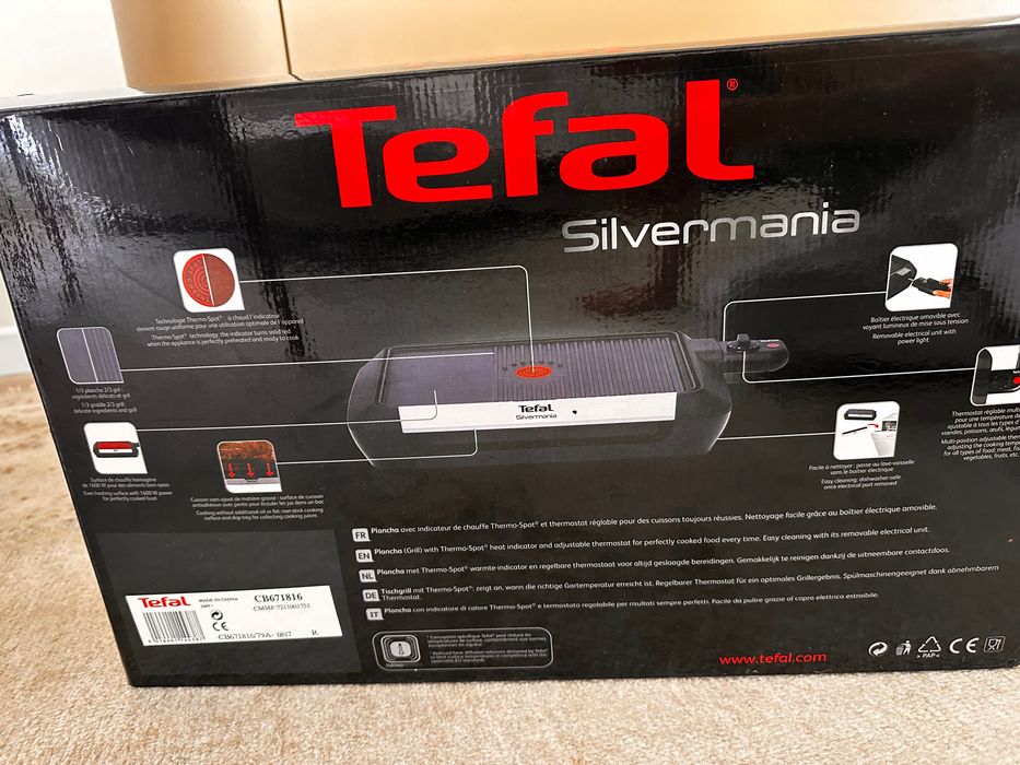 Gratar electric Tefal Plancha Valencia Silvermania CB6718, 1600 W, 2/3 grill, 1/3 plansa