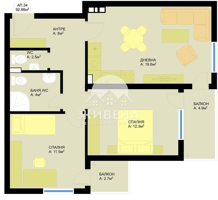 Продава се Тристаен апартамент в Варна, Гранд Мол Варна - 93 кв.м за 1229 €/кв.м - Снимка #1