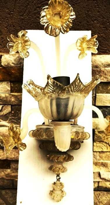 Eleganta aplica din sticla Murano-foita de aur-flori delicate-Italia