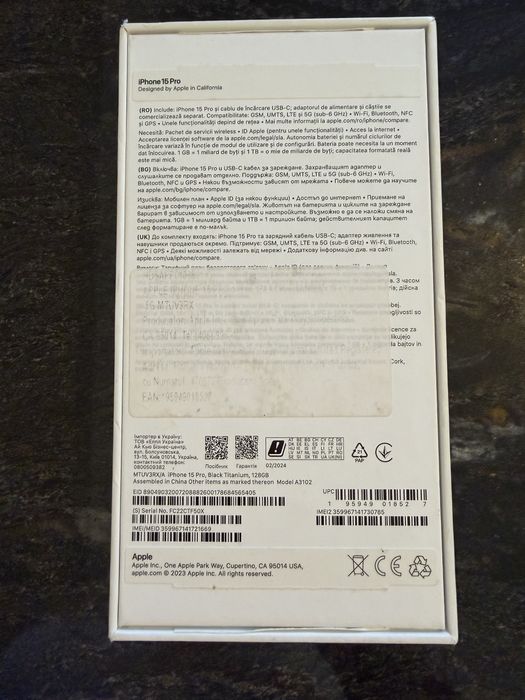 iPhone 15 Pro 128 GB Black Titanium – Impecabil – Baterie 100%