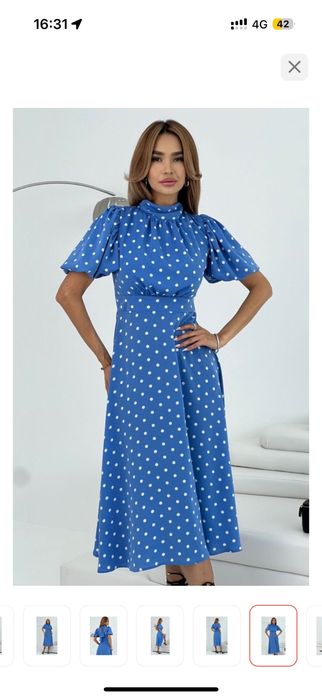 Красивое платье миди в горошек, размер 46