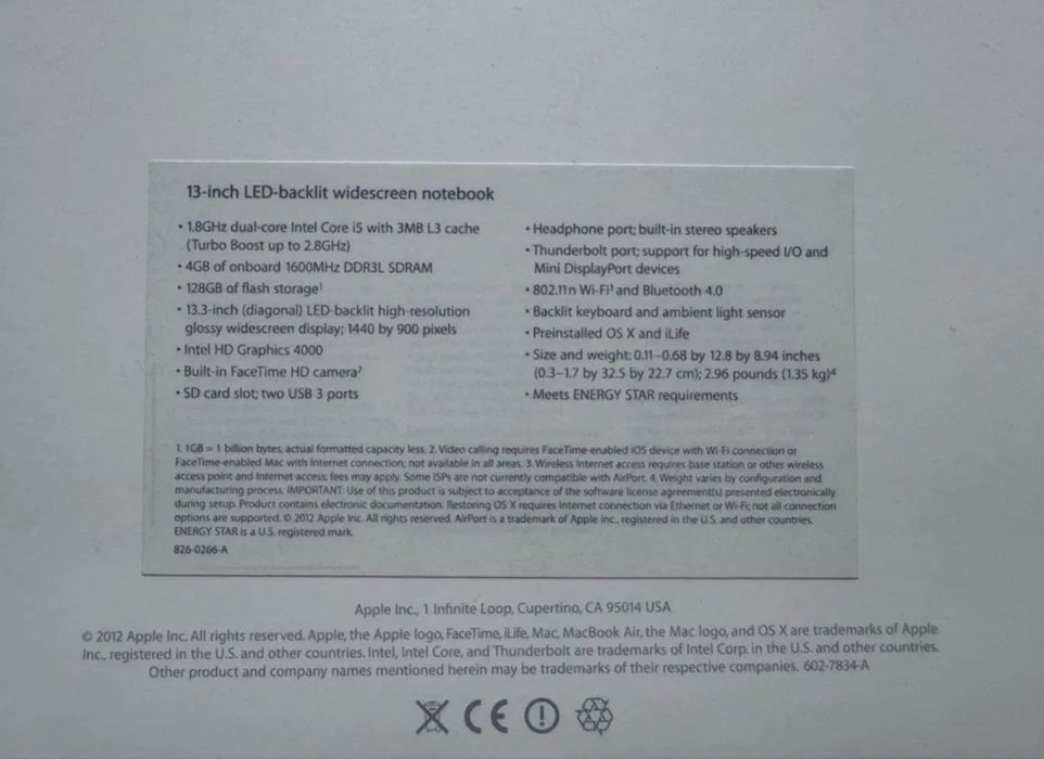 MacBook Air 5.2 1,8Ghz 4G. DDR3