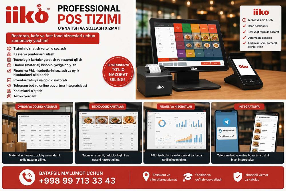 POS tizimi o‘rnatish va yuritish Restarant va fast food uchun