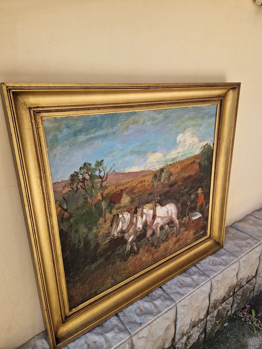 Страхотна антикварна авторска картина масло върху платно