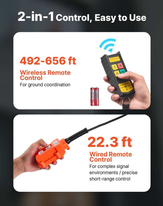 Troliu electric 2-în-1 telecomandă cu fir și wireless 300 kg 30 m