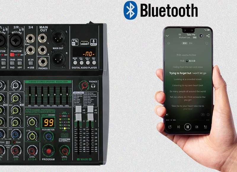 Pasiv mixer audio 4 canale AK4 Stereo canal 99 Efecte DSP USB Bluetooth Egalizator 7 benzi