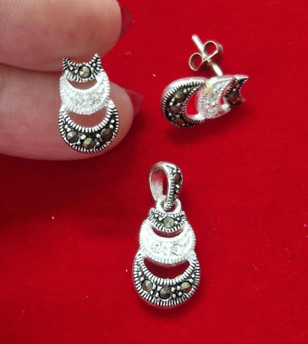 AG184,set argint 925,nou/marcat, zirconiu si marcasite, ideal cadou