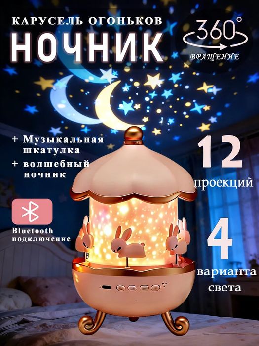 Проектор звездное небо, ночник, светодиодный, вращающийся карусель