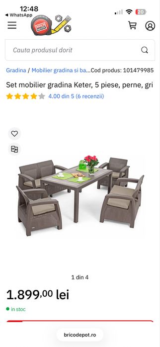 Set mobilier gradina Keter, 5 piese, perne, gri