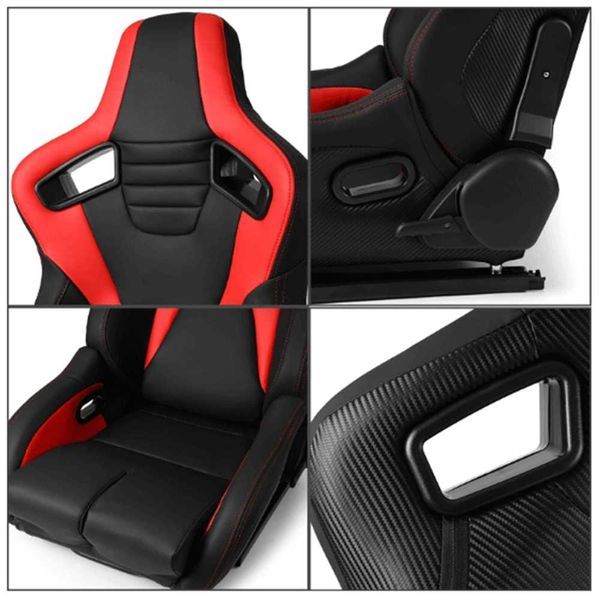 Спортни седалки за автомобил, еко кожа, черни/червени