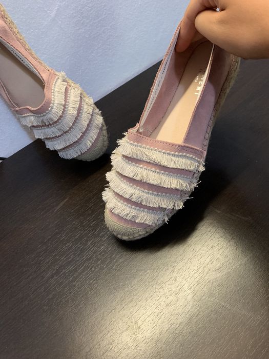 Espadrile noi piele intoarsa roz pal