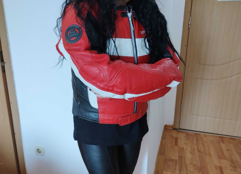 Geaca Motocicleta Dama Nepurtata din Piele Pro Sports Rosie