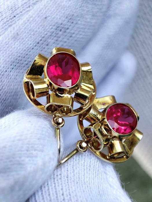 Cercei Aur 14K Ungaria Cu Rubelit Unicat