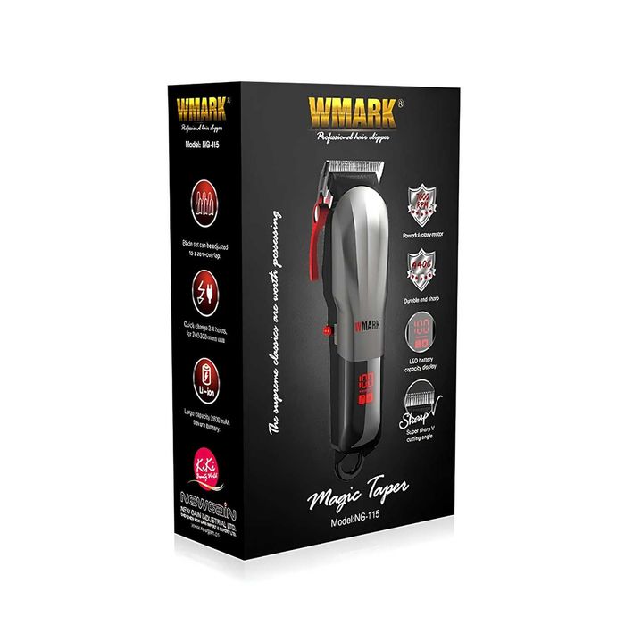 Mașină de tuns profesională WMARK NG-115, 7000 RPM, acumulator 2600 mAh, autonomie 240 minute, afișaj LED, lame 440C, 4 grătare, NOUA