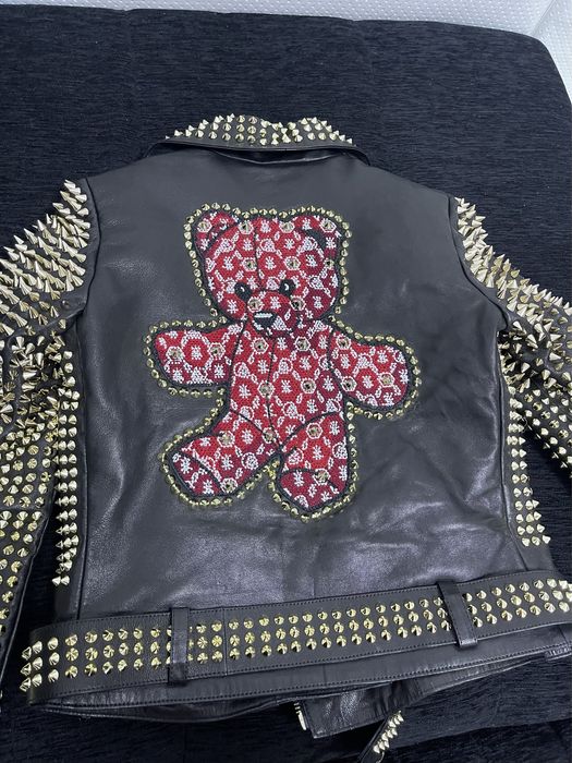 Jacheta din piele naturala cu tinte aurii