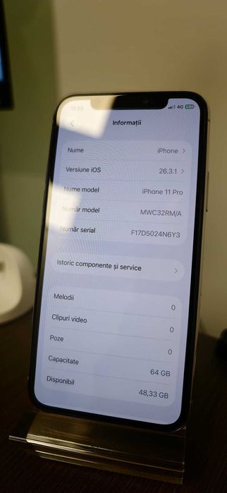 iPhone 11 Pro 64GB Silver – impecabil, 100% funcțional