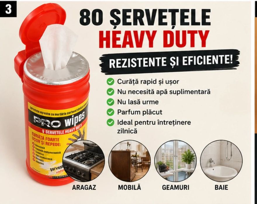 Șervețele umede– PRO Wipes Heavy Duty