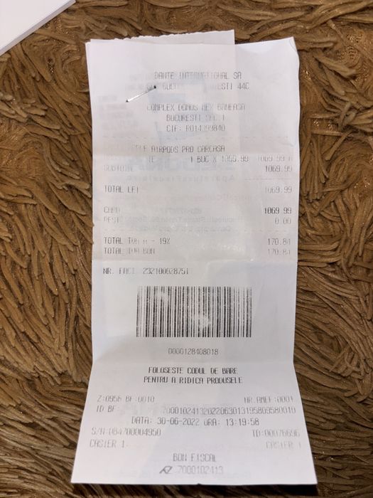 AirPods Pro originale – cu bon – stare foarte bună