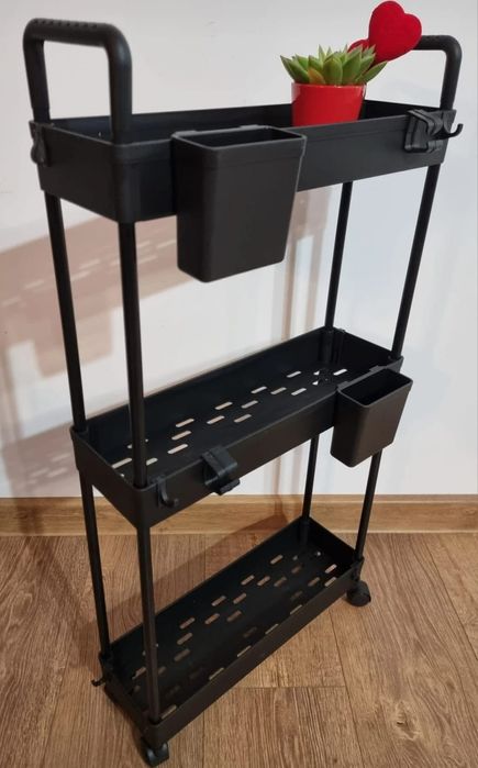 Cărucior utilitar pentru organizare, din plastic cu 3 nivele, ingust