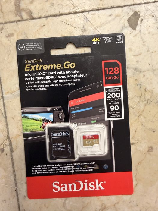 Card micro sd sandisk extreme go 128gb 4k uhd v30 200mbs