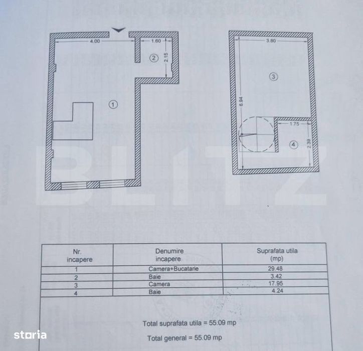 Apartament de 2 camere pe doua nivele, 55 mp, zona Tatarasi