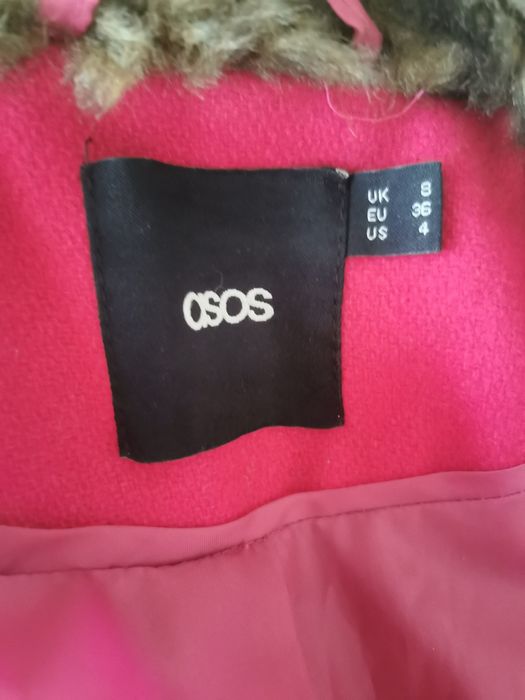 Palton Asos 74% lana roz cu blanita