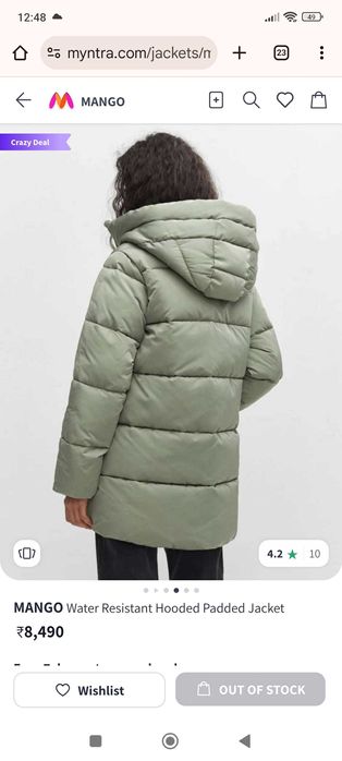 Дамско зимно яке Mango, ватирано с подплата, цвят маслинено зелен