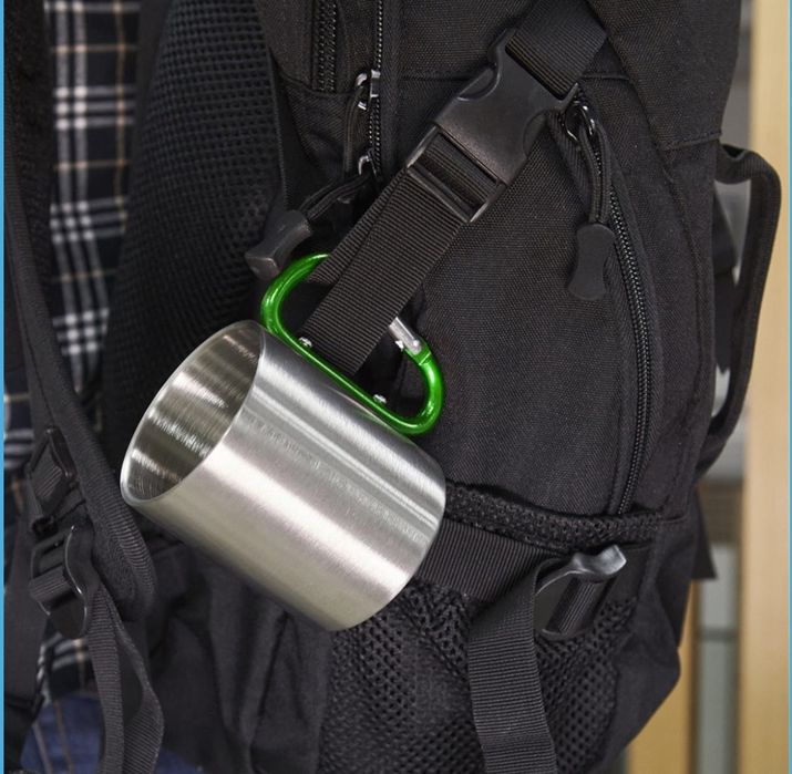 Сублимируема чаша от неръждаема стомана с цветна дръжка тип Карабинер