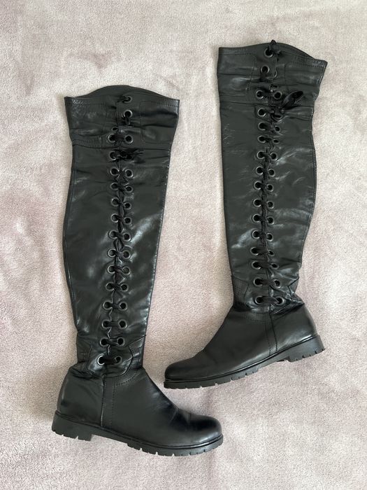 Cizme lungi negre din piele naturală