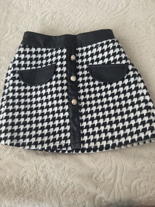 Теплая юбка кожаные вставки