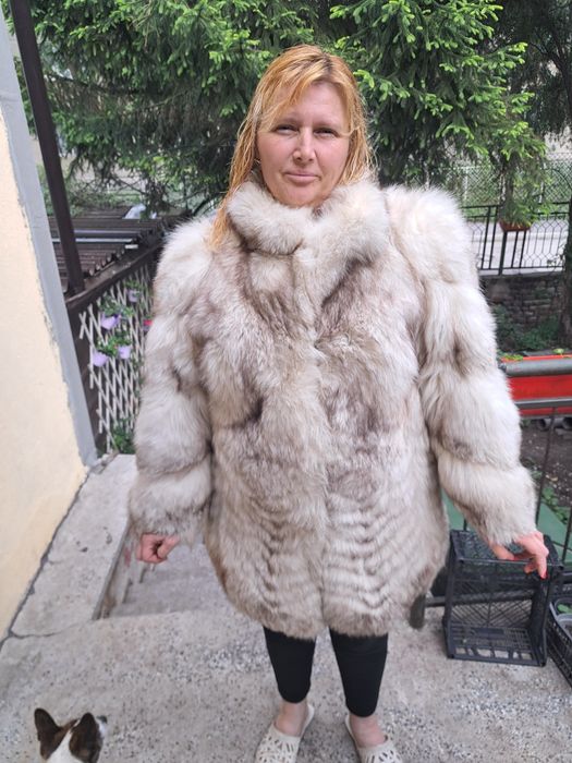 Кожено палто сребърна лисица
