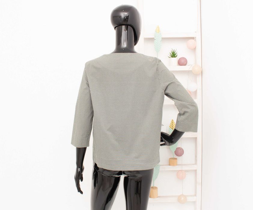 COS дамска блуза с 3/4 ръкав сиво бяло принт памук 36 S