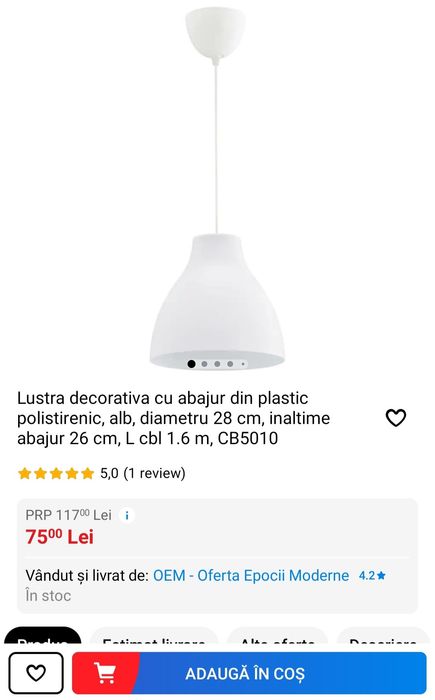 Lustra decorativa cu abajur