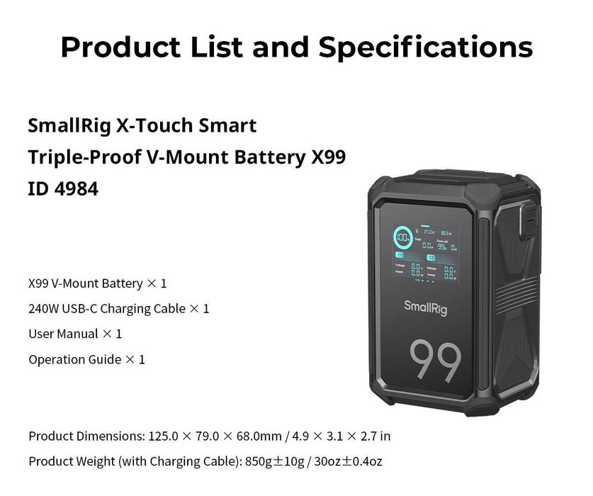 SmallRig 4984 Baterie X-Touch Smart Triple-Proof V-Mount X99