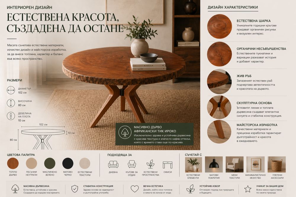 Трапезна маса от африкански тик Ироко