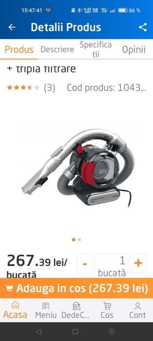 Aspirator auto black& decker foarte  puțin folosit