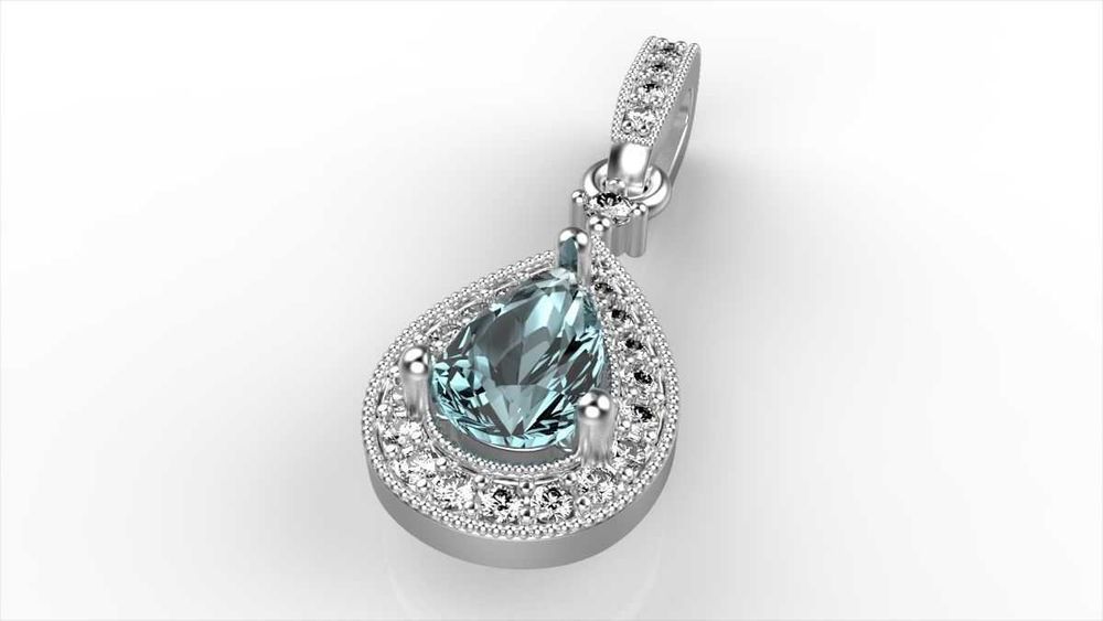 Елегантна висулка от 14К злато с диаманти и централен скъпоценен камък