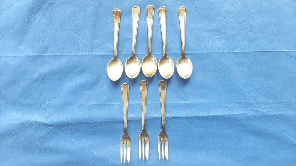 2 x Seturi tacamuri, alpaca, baroc, marcate, 1960-65