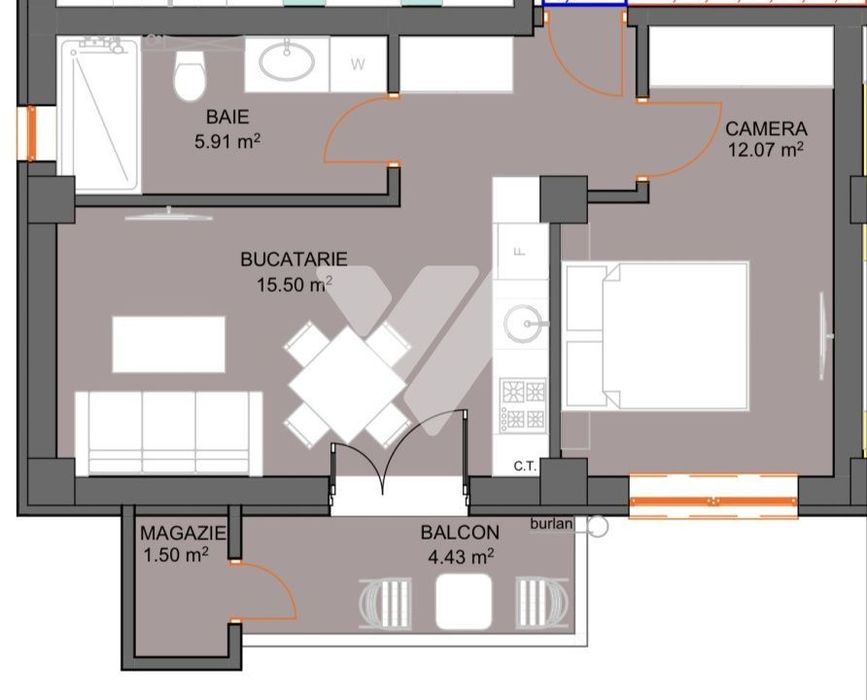 Apartament 2 camere 43 mp cu balcon lift, parcare Doamna Stanca