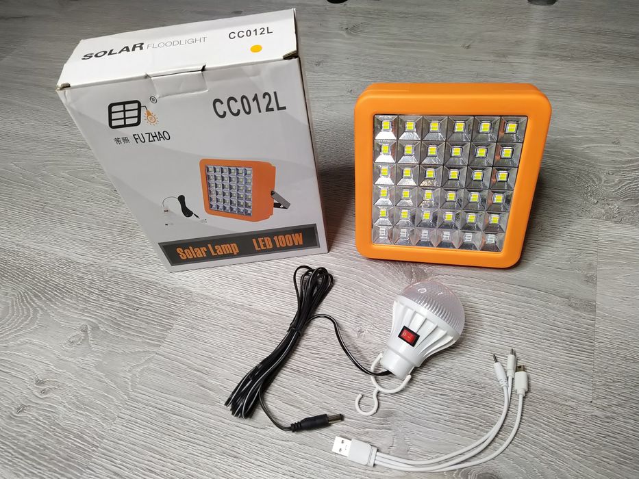 Lampa solara 100W+bec camping, pescuit autonomie 8h, cald rece neutru