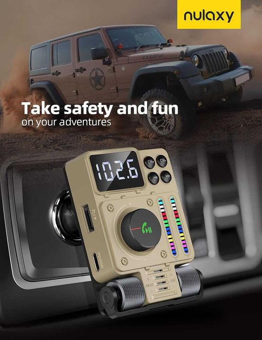 Nulaxy KM34'2023 Bluetooth FM трансмитер за автомобил,със зарядно и Flash Player