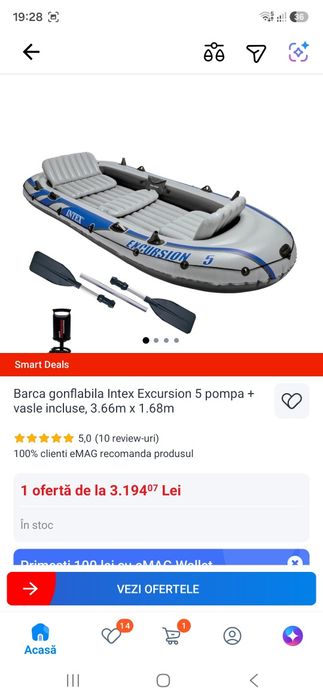 2000 lei Barca gonflabila Intex Excursion 5 pompa + vasle incluse, 3.66m x 1.68m