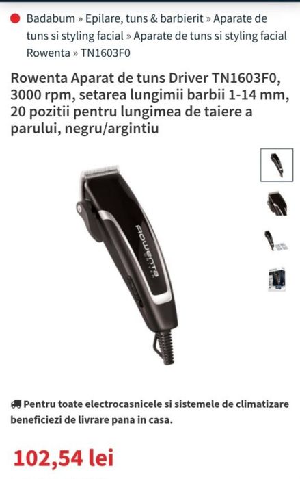 Rowenta Aparat de tuns Driver TN1603F0, 3000 rpm/ sigilat