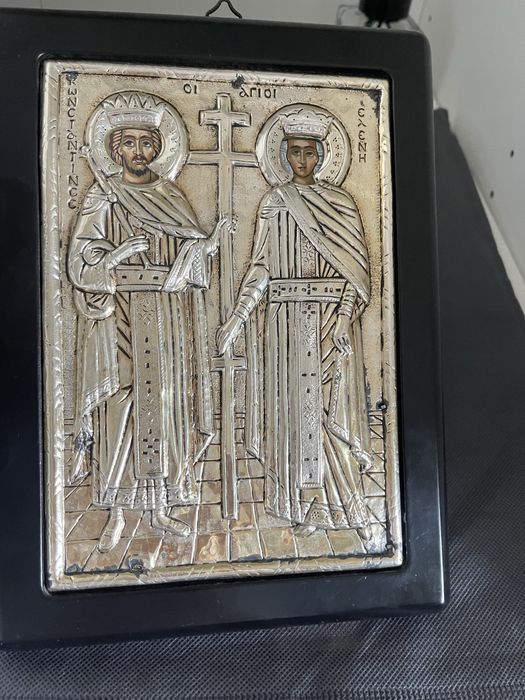 Сребърна икона св. св Константин и Елена