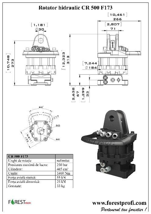 Rotator hidraulic 5 tone cu flansa pentru graifer