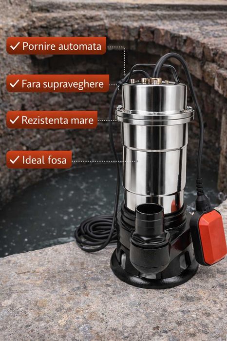 Pompa submersibila inox cu plutitor 1100W apa murdara