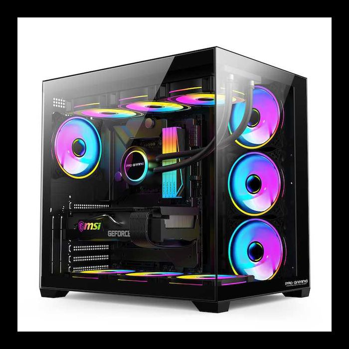 Carcasa Pro Gaming ELITE BLACK, Cube Tower, ATX, fara sursa, 7x ARGB FAN, Controller ARGB