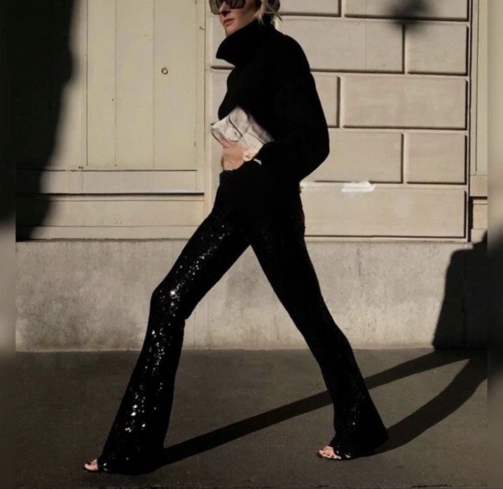 Панталон с пайети ZARA sequin slide slit